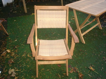 Teak Woven Folding Chairs With Arm Rests  ( x 2)   - £35 each